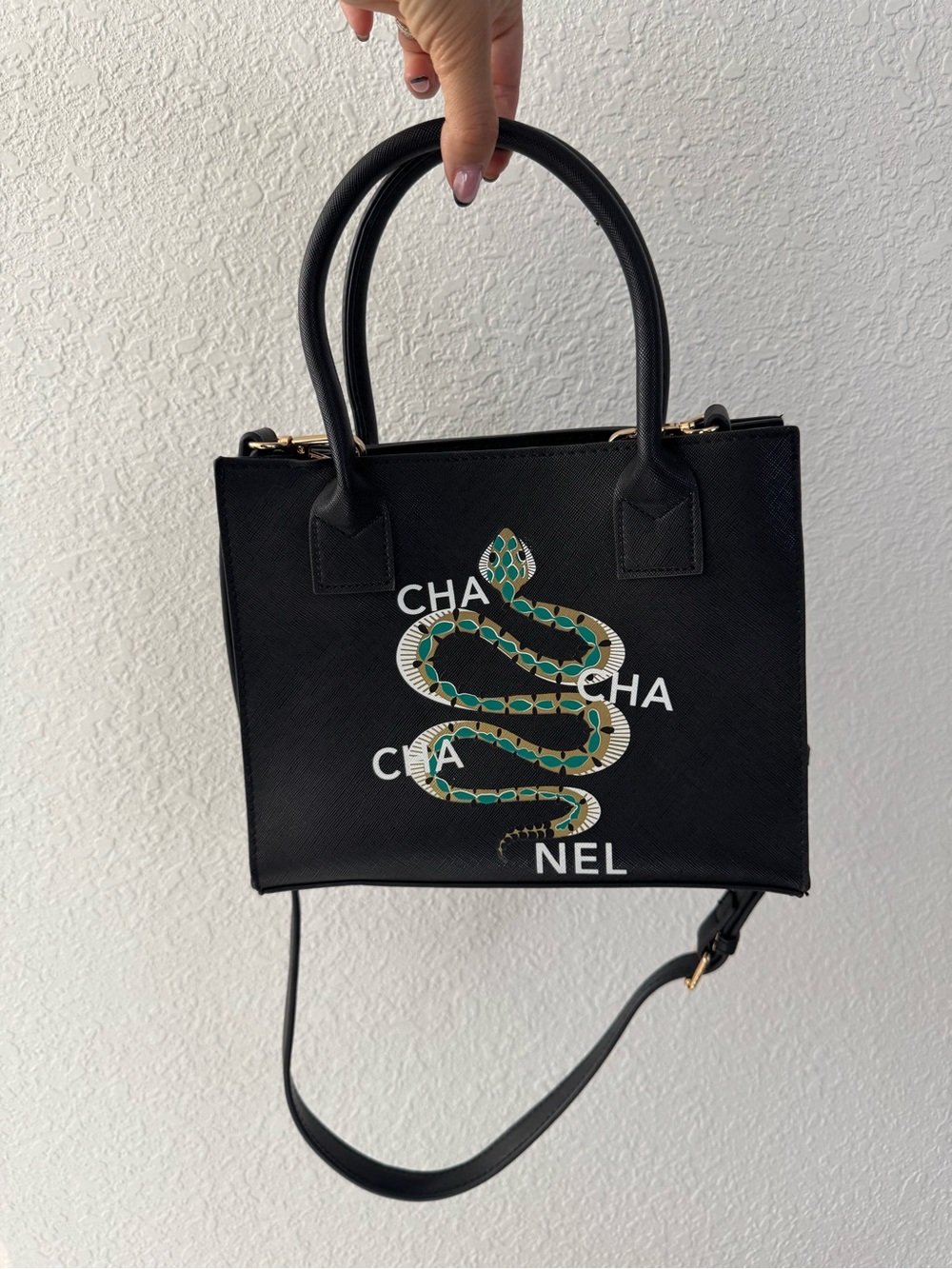 Black Satchel with Green Snake Graphic